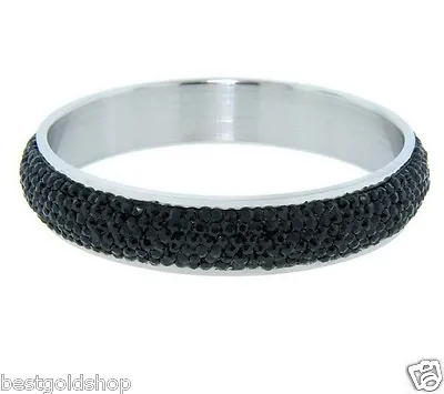 QVC Black Pave Crystal Round Band Bangle Bracelet Stainless Steel By Design  • $26.46