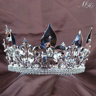 Men's King Tiara Full Round Crown 4.25  Imperial Medieval Pageant Party Art Deco • $38.99