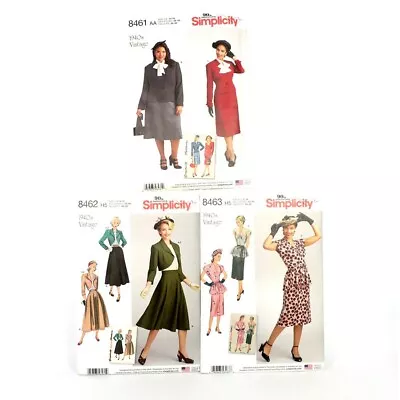 SIMPLICITY Sew 846384618462 1940's Style Dress Suit Patterns Vintage Lot Of 3 • $13.99