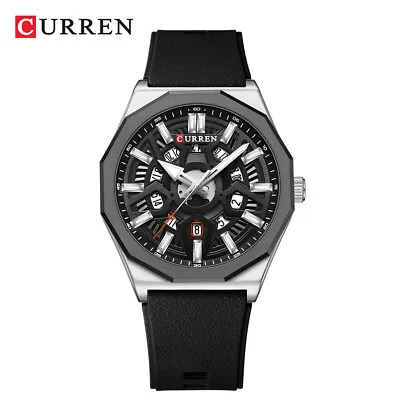 Men's Quartz Watch With Hollowed Out Polygonal Design Dial And Rubber Strap • £17.19