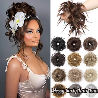 UK Natural Messy Bun Scrunchie Thick Hair Peice Curly Updo Cover Hair Extensions • £3.85