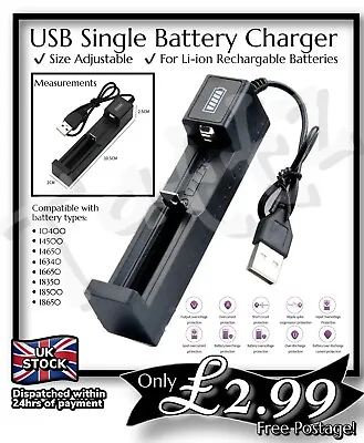 Single Li-ion Battery Charger - 10400/14500/14650/16340/16650/18350/18500 • £2.99
