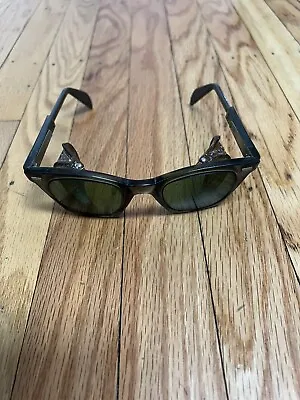 VTG Willson Goggle Welder Steampunk Aviator Motorcycle GREEN EYE Glasses Cosplay • $24.95