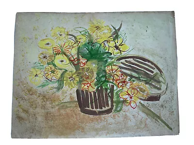 Mid Century Modern American Watercolor Still-life Floral Flowers Folk Art • $50