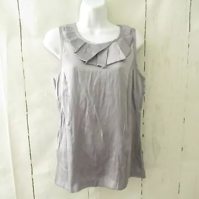 Ann Taylor Top M Medium Blue Gray Ruffle Sleeveless Boho Peasant • £14.18