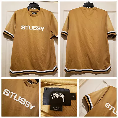 Vtg Stussy Jersey Men Small Gold Mesh Shirt Skater Streetwear Athletic Classic • $48.88