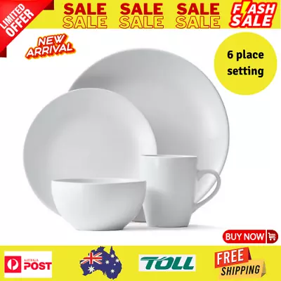 $48.90 • Buy 24 Pieces Dinner Set Home Stoneware Kitchen Starter Kit White Plates Bowls Mugs