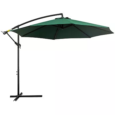 Outsunny 3m Garden Banana Parasol Cantilever Umbrella W/Crank& Base Dark Green • £73.99