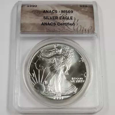 1990 ANACS MS69 - 1 Oz Silver American Eagle - SAE US $1 Coin #46874A • $49.95