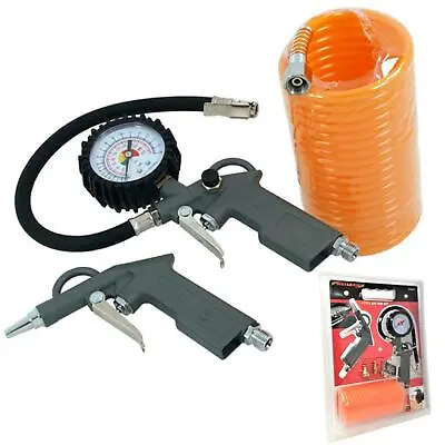 Neilsen Air Blow Gun Coil Tool Air Line Hose & Air Line Tyre Pump Inflator Set • £15.29