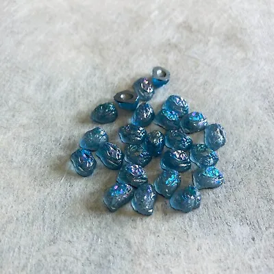 N286 Rare Vintage Glass Cabochons 9x7mm Lt. Blue AB Baroque Silver Foil (24) • $4.99