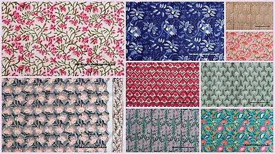 Hand Block Floral Printed Indian 100% Cotton Voile Fabric Sewing By Yard Crafts • $14.99