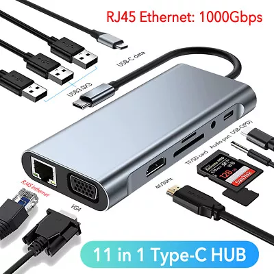 11in1 USB C HUB Adapter Dongle W/ 4K HDMI 1000M RJ45 USB3.0 VGA Type C PD SD/TF • $52.99