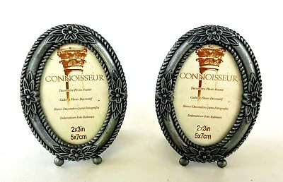 CONNOISSEUR MINI PICTURE FRAME OVAL BRUSHED GUNMETAL 2x3 IN SET OF 2 • $12.99