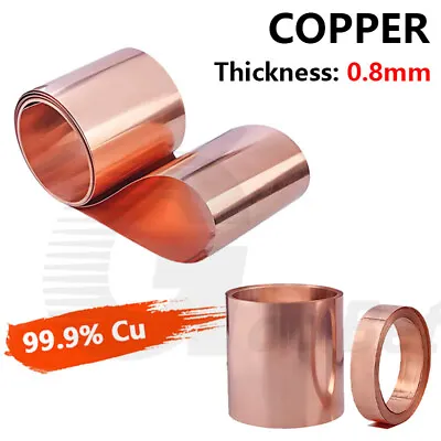 99.9% Pure Copper T2 Cu Metal Sheets Foil Plate Strip Band Roll Thickness 0.8mm • $5.39
