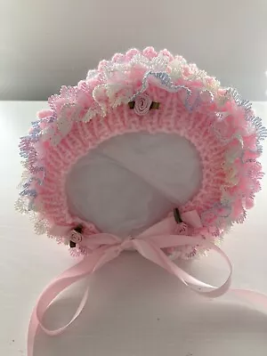 Traditional Hand Knitted Baby Girls Bonnet/hat Newborn. • £6.95