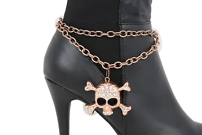 $15.99 • Buy Women Copper Metal Boot Chain Bracelet Skull Shoe Charm Fancy Skeleton Pirate