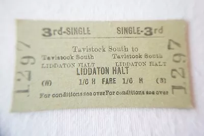 1954 Tavistock To Liddaton Halt British Rail Railway Train Ticket  • £4.99