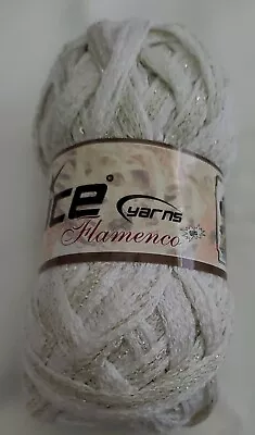 ICE Yarns FLAMENCO 100g Skein Ruffle Yarn * Made In Turkey * White + Silver  • $6.50