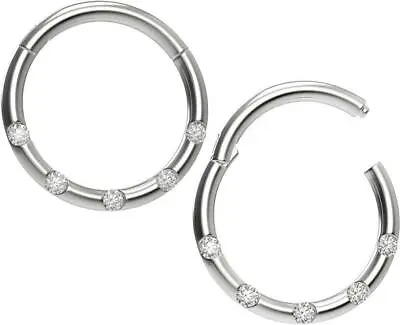 $8.99 • Buy Steel 16G 5/16  5-CZ Ear Hoop Segment Clicker Hinged Ring Nose Tragus Helix Snug