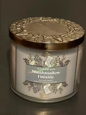 Bath & Body Works MARSHMALLOW FIRESIDE 3 Wick Candle 14.5 Oz Silver Lid XMAS • $19.99