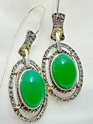 Vintage  Antique Green Stone Dangle Drop Earrings Elegant Gift Jewelry New • $14.99