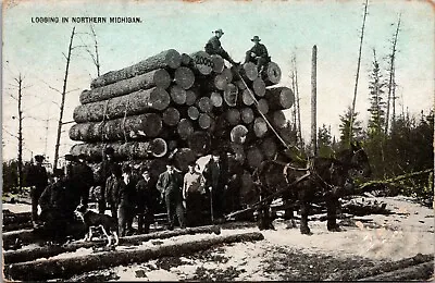 Logging In Northern Michigan Vintage Postcard • $7.99