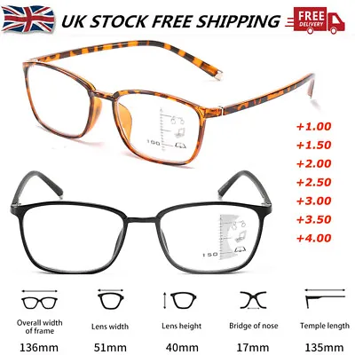 Progressive Reading Glasses +1.0- +4.0 Multifocal Varifocal Lens TR90 Full Frame • £8.09