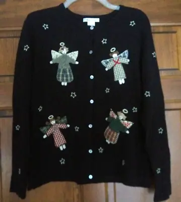 $24.99 • Buy Cambridge Dry Goods Womens Sweater Cardigan Angels Christmas Size L