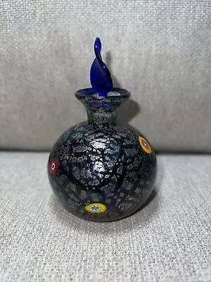 Colbalt Blue Vintage Gold  Flecks Millefiori Hand Blown Perfume Bottle 4” • $35.99