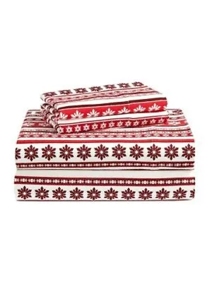 Martha Stewart Holiday Fair Isle Flannel Sheet Set Queen Red Ivory Christmas 4p • $84