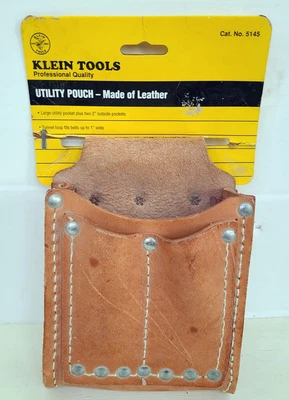 $39 • Buy Klein Tools Leather Utility Pouch Tool Belt Brown 2 Outside Pockets 5145 NEW