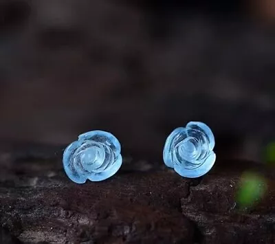 925 Sliver Aquamarine Stone Rose Blue Crystal Dainty Minimalist Stud Earrings • $13.90