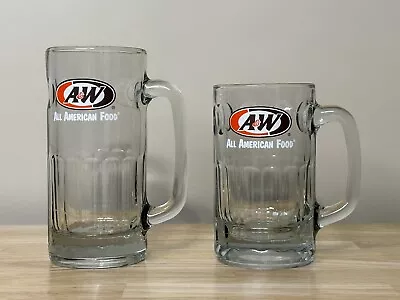 2 Vintage A&W Logo All Large Heavy Glass AW Root Beer Mugs 6” And 7” Height • $29.99