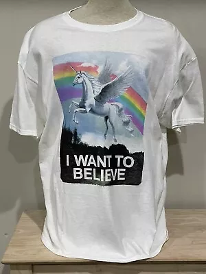 Unicorn Pegasus “I WANT TO BELIEVE” T-Shirt Size XL NEW WITH TAG • $9.99