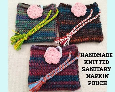 Handmade Knitted Sanitary Napkin Pouch With Japanese Kumihimo Handle Handmade • £5.50