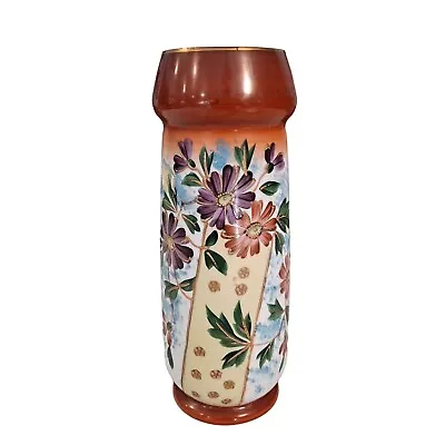 Vintage Bristol Bohemian Glass Vase Hand Painted Enamel Flowers Botanical • $15