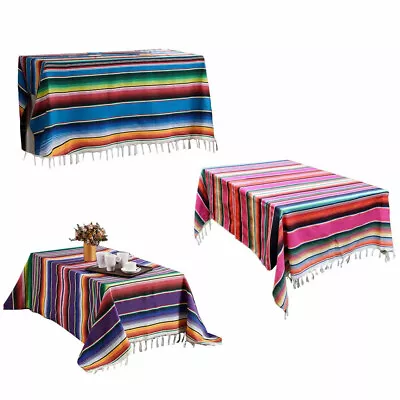 Soft Cotton Mexican Falsa Blanket Colorful Striated Beach Blanket Picnic Mat • $16.18