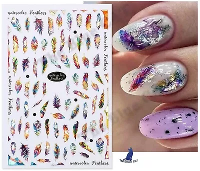 3D Nail Sticker Holographic Feathers Self Adhesive Transfer NEW 2022 • £2.45