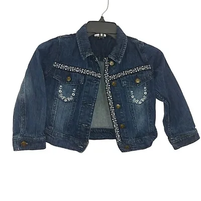 Hanna Andersson Floral Embroidered Button Down Jean Jacket Blue 120 / 6-8 • $13.99