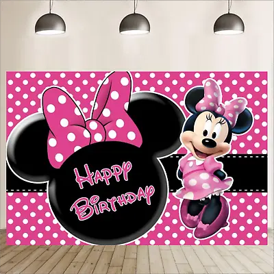 Cartoon Minnie Mouse Backdrop Girls Birthday Party Photography Background Banner • $19.78