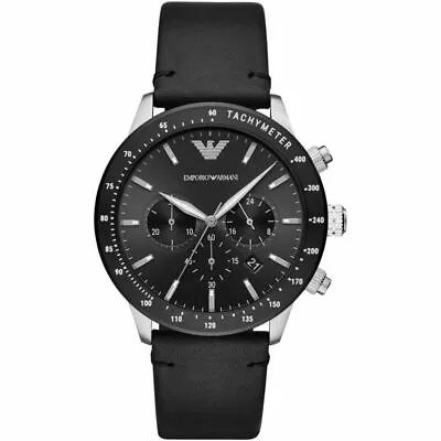 Emporio Armani Ar11243 Black Leather/steel Mens Watch - New - Warranty • £74.99