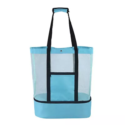 Women Summer Beach Bag Large Mesh Tote Bag With Zipper Inner Pocket Shoulder Bag • £7.69