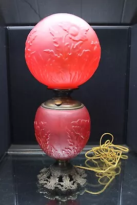 Victorian Gwtw Electric Oil Lamp Ruby Red Embossed Globe & Matching Base {070} • $269.99