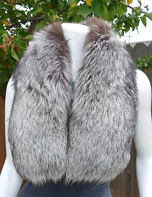Genuine Black Silver Fox Fur Scarf Stole Wrap Collar Pre-Owned • $135