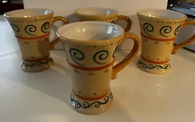 Set Of 4 Pfaltzgraff Villa Della Luna Pattern 12 Oz. Pedestal Coffee Mugs Cups • $24.25