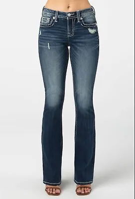 Miss Me Womens Mid Rise Boot Cut Jeans 26X34 Embellish Nice!!  NWT MSRP$110 • $60
