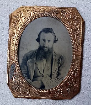 ANTIQUE CIRCA 1860s MINI TINTYPE GOLD / COPPER MAN IN SUIT ALBUM PRINT 2 X2  • $21.99