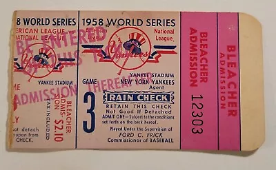 1958 World Series Game 3 Ticket Stub Braves Vs Yankees ⚾️⚾️Don Larsen ⚾️⚾️ • $55