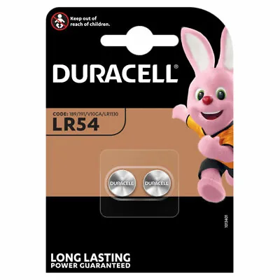 2 X Duracell Alkaline LR54 Batteries 1.5V 189 191 V10GA LR1130 AG10 Coin Cell • £3.99